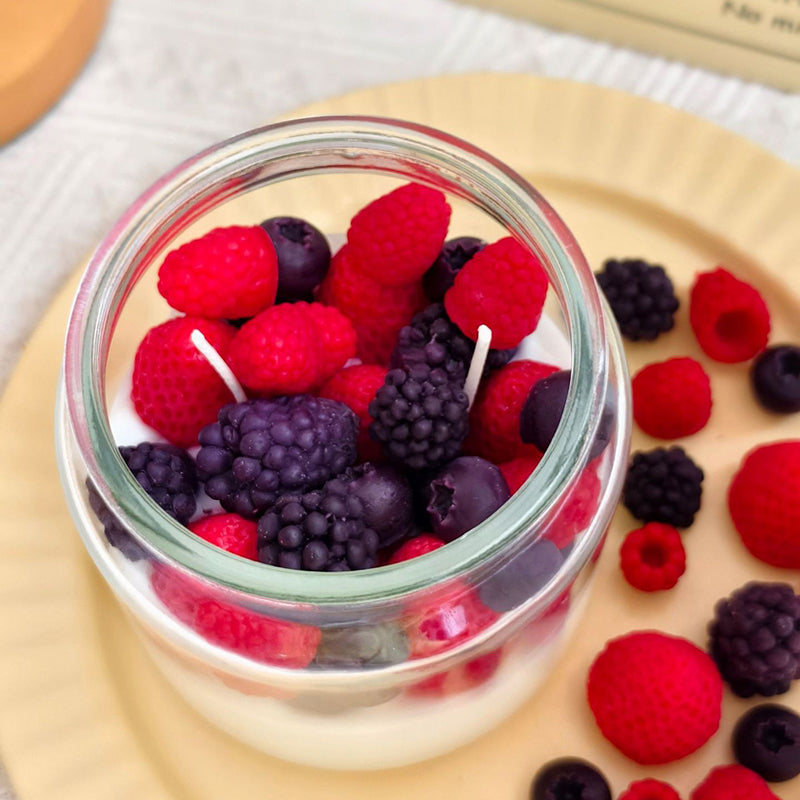 Berry Cheesecake Trifle dessert candle top view